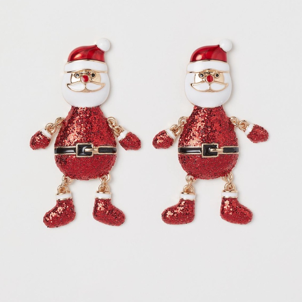 H&M Santa Clause Christmas Hanging Earrings NWT